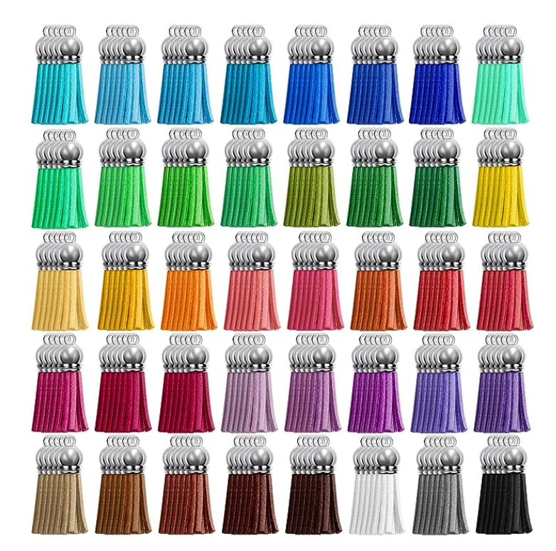 200pcs Leather Keychain Tassels Bulk for Crafts, Acrylic Blanks, Charms, Earrings, Bracelets and Jewelry Making (40 Colors)