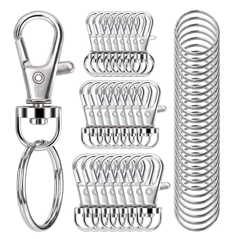 100PCS Swivel Snap Hooks with Key Rings, Premium Metal Swivel Lobster Claw Clasps Assorted Sizes (Large, Medium, Small) for Keychain Clip Lanyard, Jewelry Making, Crafts, Silver